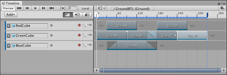 A duplicate Animation clip is placed at the end of the same track. The recorded clip associated with &quot;Clip 2B&quot; is also duplicated.